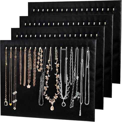 4 Pcs Black Jewelry Display Stands, Leather Necklace Organizer Boards with 17 Hooks for Selling, Shop Store Showcase, Chain Pendant Bracelet Storage in Saudi Arabia