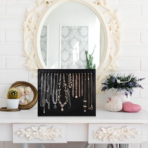 4 Pcs Black Jewelry Display Stands, Leather Necklace Organizer Boards with 17 Hooks for Selling, Shop Store Showcase, Chain Pendant Bracelet Storage in Saudi Arabia
