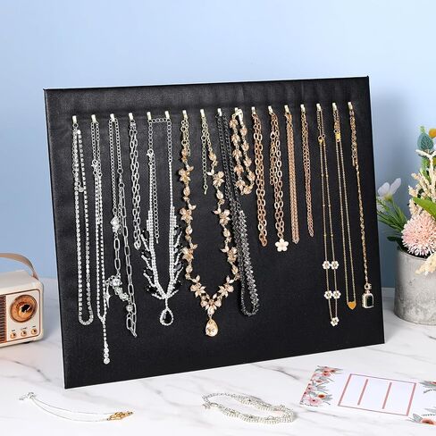 4 Pcs Black Jewelry Display Stands, Leather Necklace Organizer Boards with 17 Hooks for Selling, Shop Store Showcase, Chain Pendant Bracelet Storage in Saudi Arabia