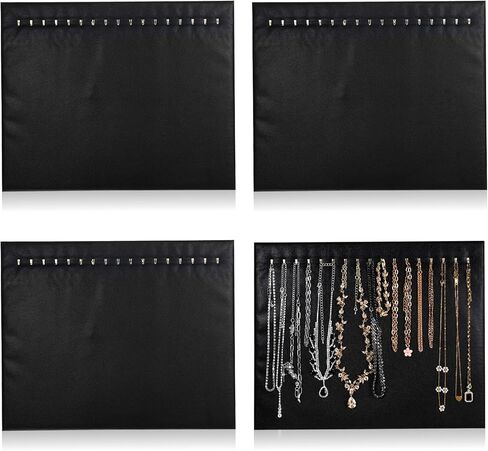 4 Pcs Black Jewelry Display Stands, Leather Necklace Organizer Boards with 17 Hooks for Selling, Shop Store Showcase, Chain Pendant Bracelet Storage in Saudi Arabia