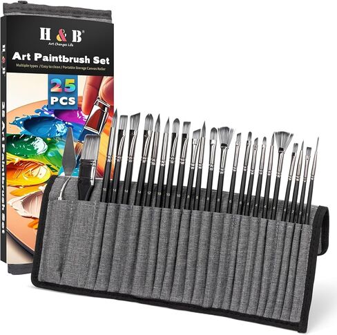 22PCS H&B Paint Brush Set, Travel Watercolor Acrylic Painting Brushes with Canvas Roll & Palette Knife, Professional Artist Brush Kit for Oil, Acrylic Canvas Paintings (Brown) in Saudi Arabia