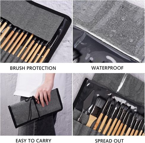 22PCS H&B Paint Brush Set, Travel Watercolor Acrylic Painting Brushes with Canvas Roll & Palette Knife, Professional Artist Brush Kit for Oil, Acrylic Canvas Paintings (Brown) in Saudi Arabia
