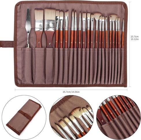 22PCS H&B Paint Brush Set, Travel Watercolor Acrylic Painting Brushes with Canvas Roll & Palette Knife, Professional Artist Brush Kit for Oil, Acrylic Canvas Paintings (Brown) in Saudi Arabia