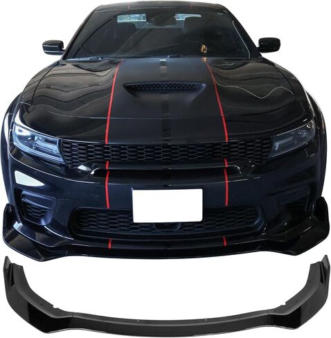 IKON MOTORSPORTS، الشفة الأمامية الممتصة للصدمات متوافقة مع 2020-2023 دودج تشارجر وايد بودي، نمط IKON V1 مطلي باللون الأسود اللامع ABS Air Dam Chin Protector Spoiler Splitter in Kuwait