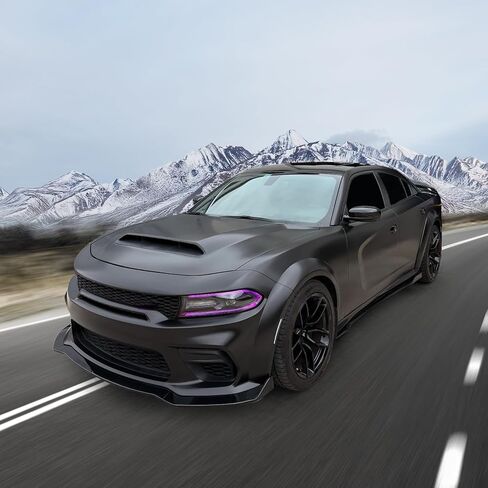 IKON MOTORSPORTS، الشفة الأمامية الممتصة للصدمات متوافقة مع 2020-2023 دودج تشارجر وايد بودي، نمط IKON V1 مطلي باللون الأسود اللامع ABS Air Dam Chin Protector Spoiler Splitter in Kuwait