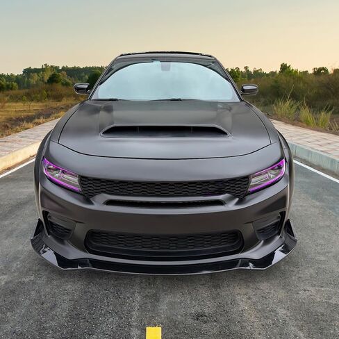 IKON MOTORSPORTS، الشفة الأمامية الممتصة للصدمات متوافقة مع 2020-2023 دودج تشارجر وايد بودي، نمط IKON V1 مطلي باللون الأسود اللامع ABS Air Dam Chin Protector Spoiler Splitter in Kuwait