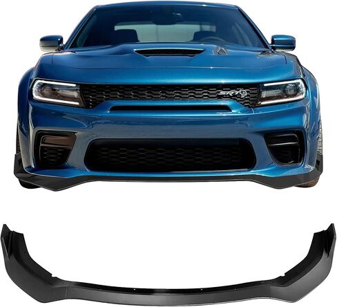 IKON MOTORSPORTS، الشفة الأمامية الممتصة للصدمات متوافقة مع 2020-2023 دودج تشارجر وايد بودي، نمط IKON V1 مطلي باللون الأسود اللامع ABS Air Dam Chin Protector Spoiler Splitter in Kuwait