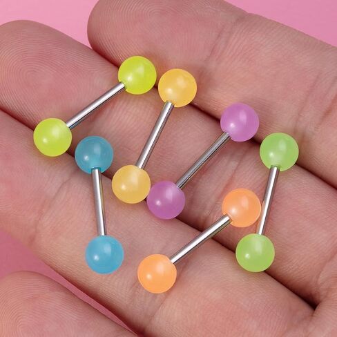 POYAMUSE Glow in the Dark Tongue Rings – 14G UV Acrylic Ball Barbell Piercing Jewelry for Women Beach Jewelry in Saudi Arabia