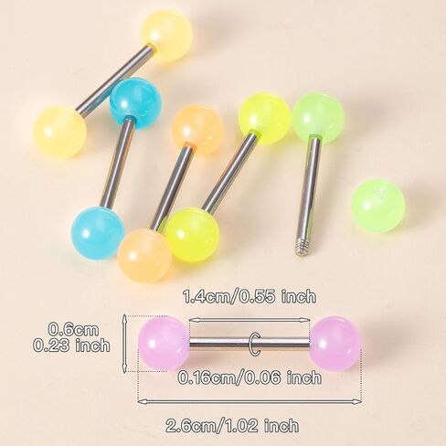 POYAMUSE Glow in the Dark Tongue Rings – 14G UV Acrylic Ball Barbell Piercing Jewelry for Women Beach Jewelry in Saudi Arabia