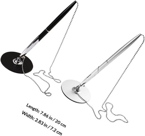 أقلام كتابة معدنية بتصميم سلسلة مع قاعدة ثابتة لسطح المكتب، مجموعة من قطعتين أقلام كتابة مضادة للمكتب والفندق باللونين الأسود والفضي لتوقيع الأعمال in Kuwait