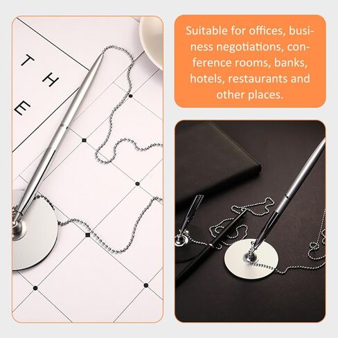 أقلام كتابة معدنية بتصميم سلسلة مع قاعدة ثابتة لسطح المكتب، مجموعة من قطعتين أقلام كتابة مضادة للمكتب والفندق باللونين الأسود والفضي لتوقيع الأعمال in Kuwait