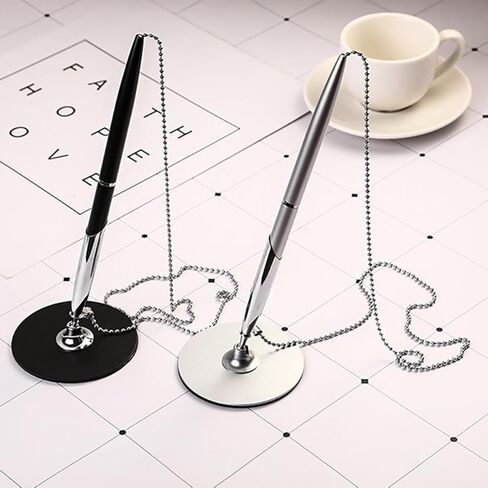 أقلام كتابة معدنية بتصميم سلسلة مع قاعدة ثابتة لسطح المكتب، مجموعة من قطعتين أقلام كتابة مضادة للمكتب والفندق باللونين الأسود والفضي لتوقيع الأعمال in Kuwait