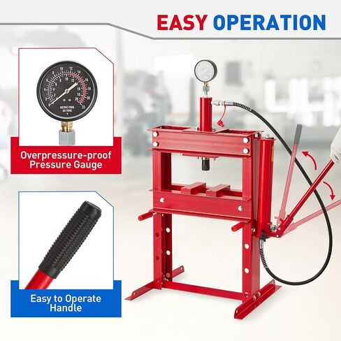 Garvee Hydraulic Press 10 Ton, Hydraulic Shop Press, H Frame Hydraulic Press with 2 Press Plates, Garage Floor Shop Press, Adjustable Work Table Height, Heavy Duty Press, Black in Saudi Arabia