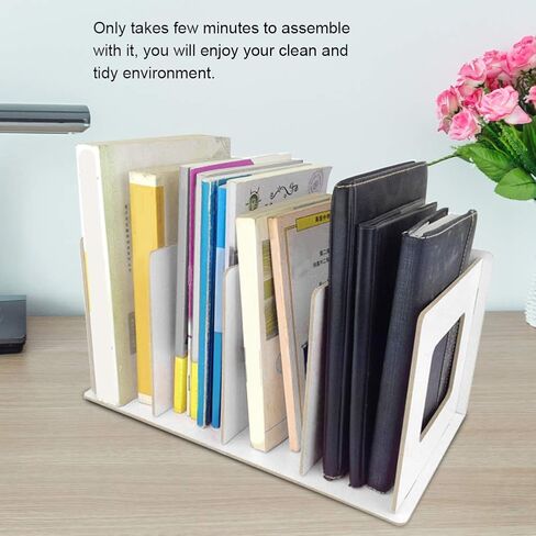 OUKENS Wooden Desktop Bookshelf - Small Bookshelf Organizer for Desk with Multi-Slot Storage, DIY Wood Desktop Storage Rack for Books, Magazines, Office Supplies, White File Organizer (Warm White) in Saudi Arabia