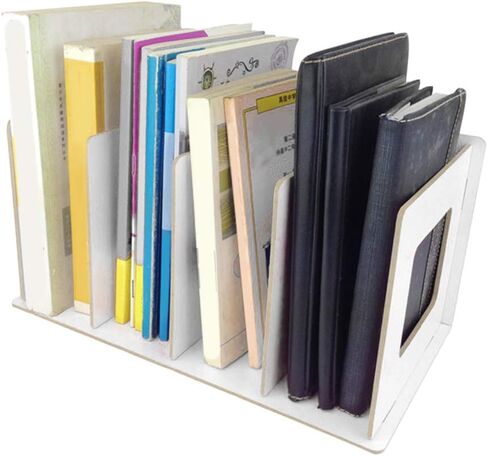 OUKENS Wooden Desktop Bookshelf - Small Bookshelf Organizer for Desk with Multi-Slot Storage, DIY Wood Desktop Storage Rack for Books, Magazines, Office Supplies, White File Organizer (Warm White) in Saudi Arabia