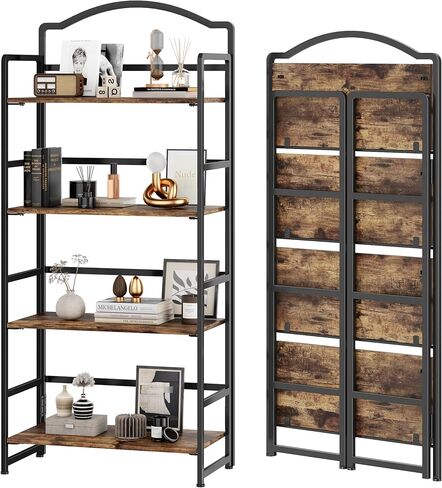 JSB لا يوجد رف كتب قابل للطي، رف كتب من 5 طبقات للتخزين، خزانة كتب خشبية عتيقة قابلة للطي لغرفة المعيشة وغرفة النوم وأرفف تنظيم المكتب in Kuwait