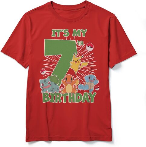Boys Pokémon Birthday T-Shirt - 7th Birthday It's My 7th Birthday Shirt, Graphic Tee, Official Pokémon Shirt Red in Saudi Arabia