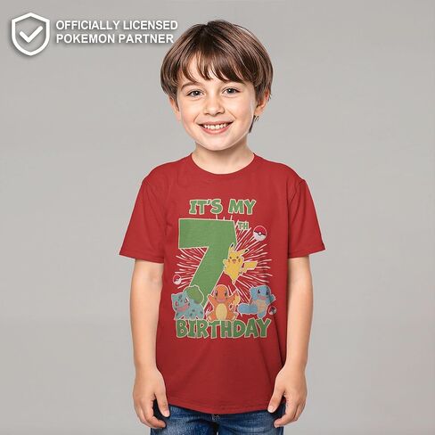 Boys Pokémon Birthday T-Shirt - 7th Birthday It's My 7th Birthday Shirt, Graphic Tee, Official Pokémon Shirt Red in Saudi Arabia