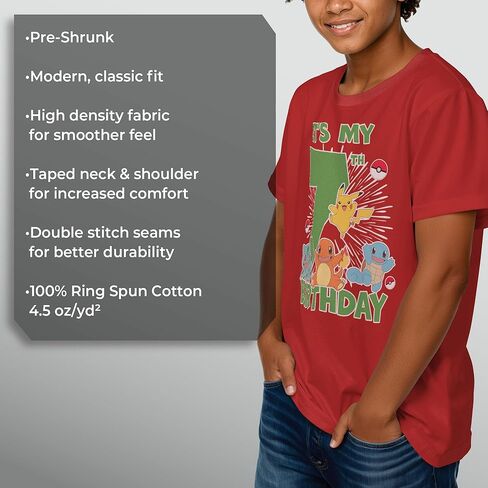 Boys Pokémon Birthday T-Shirt - 7th Birthday It's My 7th Birthday Shirt, Graphic Tee, Official Pokémon Shirt Red in Saudi Arabia