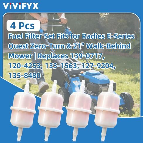 مجموعة فلاتر الوقود المكونة من 4 قطع تناسب جزازة Radies E-Series Quest Zero-Turn & 21 بوصة | يستبدل 139-0717، 120-4253، 133-1563، 127-9204، 135-8480 in Kuwait