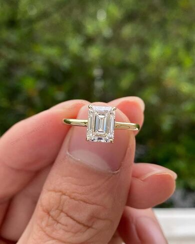 Emerald Cut Moissanite Engagement Ring 14K White Gold Plated Solitaire Promise Ring Alternative Fine Jewelry for Women Best Friend Gift for Her in Saudi Arabia