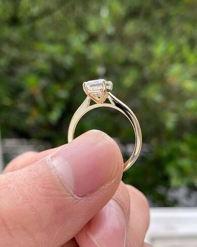 Emerald Cut Moissanite Engagement Ring 14K White Gold Plated Solitaire Promise Ring Alternative Fine Jewelry for Women Best Friend Gift for Her in Saudi Arabia