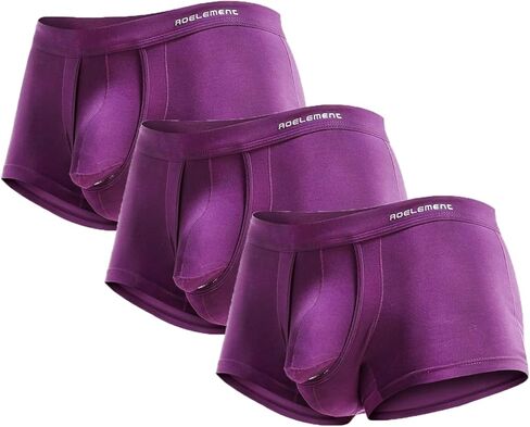 3pcs Men's Comfort Separated Pouch Trunk Briefs,Solid Color Breathable Bulge Enhancing Multiway with Separate Pouch（Purple） in Saudi Arabia