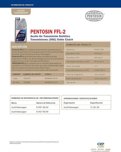 Pentosin 1038107 FFL-2 Synthetic Double Clutch (DSG) Transmission Fluid, 1 Liter in Saudi Arabia