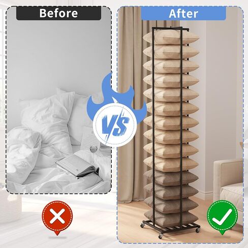 رف تخزين الوسادة، حامل وسادة على الأرض مقاس 77 بوصة، رف عرض الوسادة مع عجلات، حامل وسادة مزخرف لأريكة الأريكة، غرفة النوم، غرفة المعيشة، الفندق، وسادة مركزية، ارتفاع قابل للتعديل in Kuwait