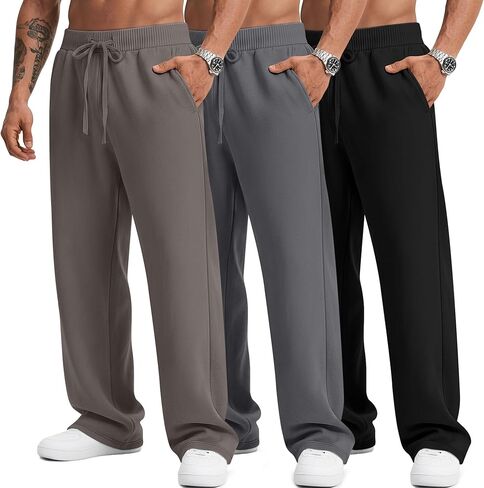 3 Pack Men's Big and Tall Sweatpants Athletic Open Bottom Drawstring Lounge Pants Plus Size Joggers with Pockets in Saudi Arabia