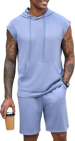 Uni Clau Men's Tracksuit Short Sleeved Summer Hooded Athletic Outfits Casual Lightweight Shorts Set M-3XL in Saudi Arabia