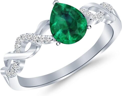 0.88 Carat Twisting Infinity Gold and Diamond Split Shank Pave Set Round Cut Pear Cut Emerald Diamond Engagement Ring (0.75 Ct Center Heirloom Quality AAA+) in Saudi Arabia