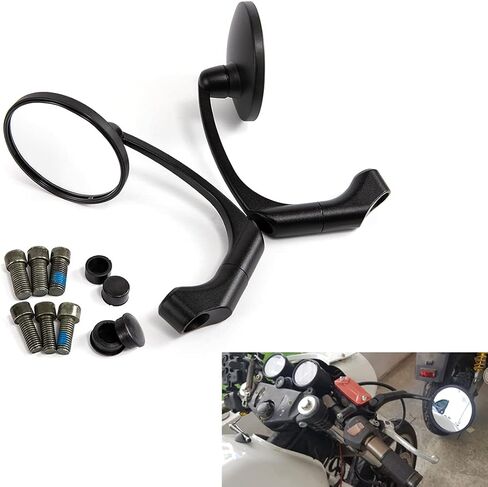 Round Motorcycle Side Mirror Universal 10mm Motorbike Rear View Mirror for Cafe Racer (Black) in Saudi Arabia