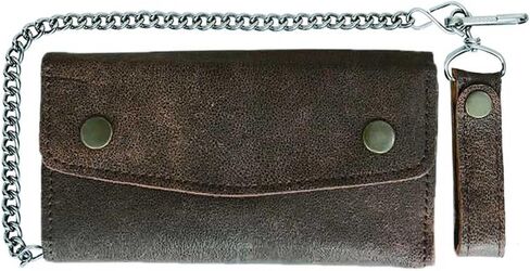 Derringer Men's Biker Chain Tri-Fold Premium Leather Wallet, Distressed Brown in Saudi Arabia