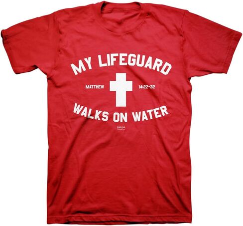 Kerusso My Lifeguard Walks On Water Cross Cardinal Red Cotton Crew Neck T-Shirt, Small in Saudi Arabia