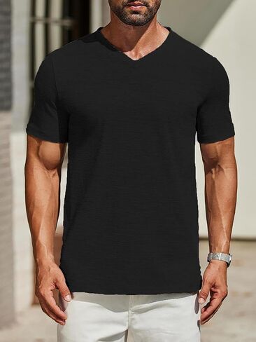 Men's T Shirts Short Sleeve Classic V Neck T-Shirt Casual Summer Basic Tee Shirt in Saudi Arabia
