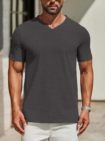 Men's T Shirts Short Sleeve Classic V Neck T-Shirt Casual Summer Basic Tee Shirt in Saudi Arabia