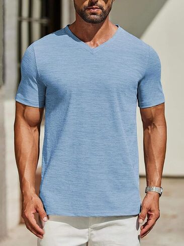 Men's T Shirts Short Sleeve Classic V Neck T-Shirt Casual Summer Basic Tee Shirt in Saudi Arabia