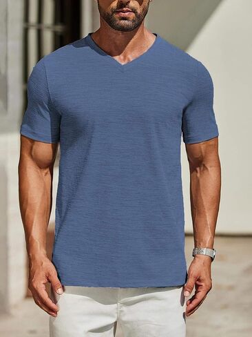 Men's T Shirts Short Sleeve Classic V Neck T-Shirt Casual Summer Basic Tee Shirt in Saudi Arabia