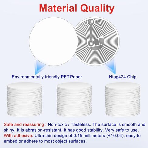 5 قطع من ملصقات NFC NTAG424 DNA بيضاء فارغة NFC، بطاقات NFC مستديرة، رقاقة NFC 424 قابلة لإعادة الكتابة وقابلة للبرمجة مع ظهر لاصق، ذاكرة 504 بايت، متوافقة مع الأجهزة التي تدعم TagMo وNFC in Kuwait