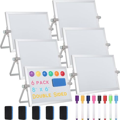 6 Pcs Small Dry Erase White Board with Stand 6 x 8'' Double Sided Magnetic Tabletop Whiteboard Mini Dry Erase Easel Board with 8 Markers 6 Magnets 6 Eraser for Drawing Office School Home in Saudi Arabia