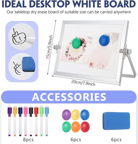 6 Pcs Small Dry Erase White Board with Stand 6 x 8'' Double Sided Magnetic Tabletop Whiteboard Mini Dry Erase Easel Board with 8 Markers 6 Magnets 6 Eraser for Drawing Office School Home in Saudi Arabia