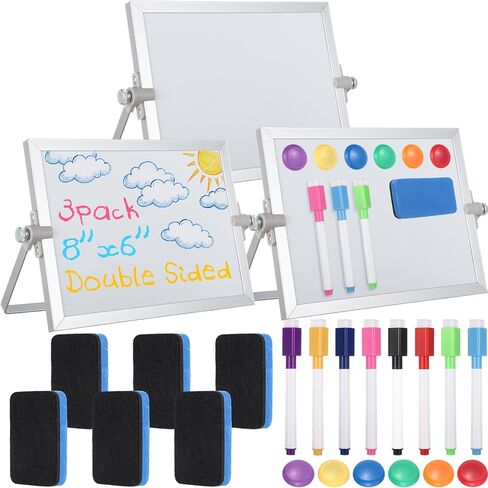 6 Pcs Small Dry Erase White Board with Stand 6 x 8'' Double Sided Magnetic Tabletop Whiteboard Mini Dry Erase Easel Board with 8 Markers 6 Magnets 6 Eraser for Drawing Office School Home in Saudi Arabia