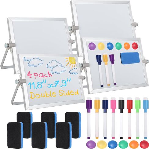 6 Pcs Small Dry Erase White Board with Stand 6 x 8'' Double Sided Magnetic Tabletop Whiteboard Mini Dry Erase Easel Board with 8 Markers 6 Magnets 6 Eraser for Drawing Office School Home in Saudi Arabia