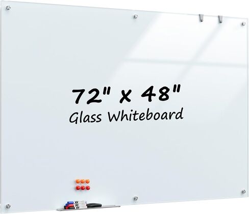 MaxGear Glass Whiteboard 72×48 Inch (6' × 4'), Magnetic Dry Erase Board for Wall with 1 Eraser, 1 Tray, 6 Markers and 6 Magnets, Large Glass Writing Board for Office, School and Conference Rooms in Saudi Arabia