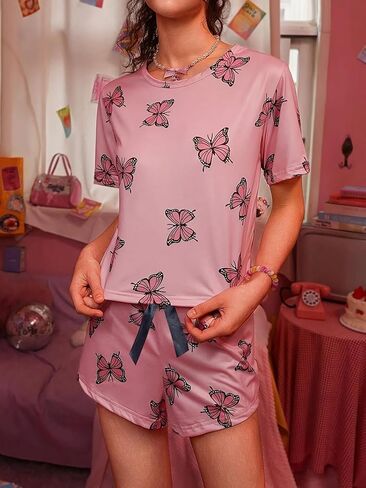 Womens Pajama Sets Short Sleeve Summer Sleepwear Round Neck Top and Shorts Soft Pjs Printed Lounge Sets 2 Piece in Saudi Arabia