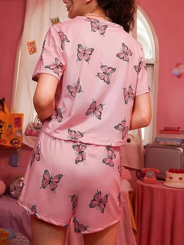 Womens Pajama Sets Short Sleeve Summer Sleepwear Round Neck Top and Shorts Soft Pjs Printed Lounge Sets 2 Piece in Saudi Arabia