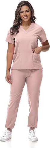 Mizzuco Scrubs Set for Women Nurse Uniform V-Neck Top and Drawstring Jogger Pants with Multi Pocket Nurse Workwear in Saudi Arabia