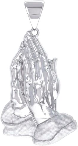 JewelryWeb 925 Sterling Silver Mens Praying Hands Symbol Religious Charm Pendant 66.4x34.4mm Wide Necklace for Men in Saudi Arabia