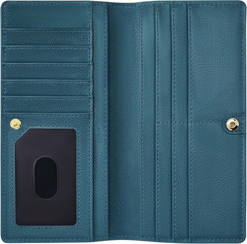 محفظة Airkit رفيعة للنساء، محفظة رفيعة لمنع RFID للسيدات، حامل بطاقات ائتمان بسيط مع جيب بسحاب، لون أزرق مخضر ساتان in Kuwait